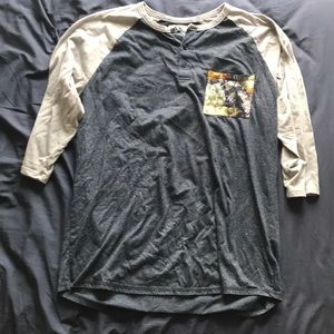 Baseball tee with floral pocket